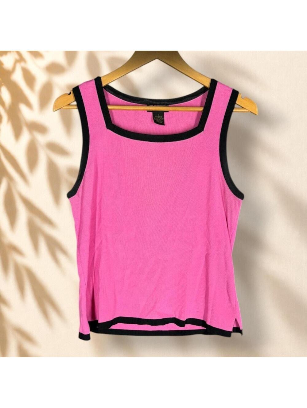 Grace Dane Lewis Tank Women L Large Pink Ribbed Sleeveless Wide Strap Casual